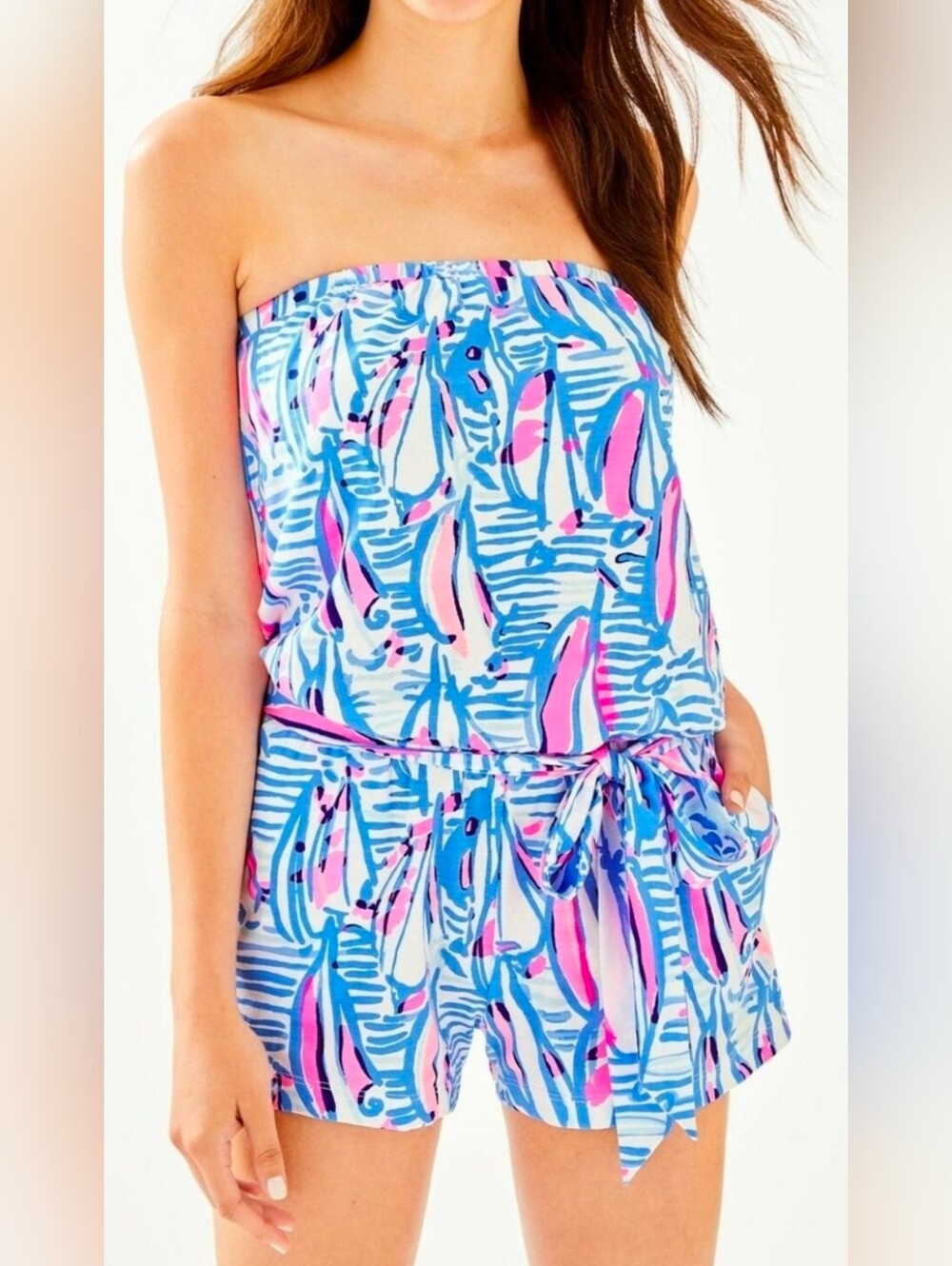 Lilly Pulitzer Ritz Romper Blue Haven Pop Up Red Right Return
